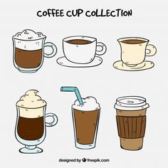 coffee cup collection with different types of drinks