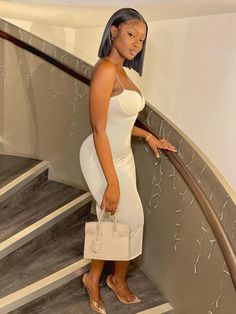 White Dress Outfit Black Women, Long Dress With Sneakers, Dress Outfit Black Women, Creme Dress, Dress Black Women, Spaghetti Strap Long Dress, White Dress Outfit, White Long Dress, Outfit Black Women