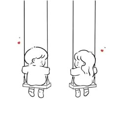 two children are sitting on swings and one is holding the other