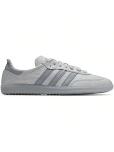 adidas Originals 
Gray Samba Dn Sneakers 
Low-top buffed leather sneakers in gray. 
. Lace-up closure 
. Embossed logo and raw edge at tongue 
. Signature serrated stripes at sides 
. Text stamp at outer side 
. Unlined 
. Treaded rubber sole 
Supplierlor: Pantone/Pantone/Silver metic 
Upper: leather. Sole: rubber. 
Made in Viet Nam. 
242751M237062 
Originals | Gray Samba Dn Sneakers default         Sports & Outdoor Shoes, size features are:Bust: ,Length: ,Sleeve Length: Casual Athletic Shoes, Adidas Samba Og, Cropped Leather Jacket, Outdoor Shoes, Adidas Samba, Embossed Logo, Outdoor Sports, Maternity Bag, Outerwear Women