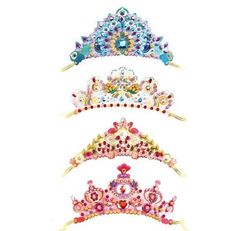 Make your own tiaras with this fun DIY kit. Add different colored jewels and gems to make a unique crown. Every princess needs a tiara, even if she has to make her own! Comes with 4 tiara bases, 4 sheets of jewels, 4 strings, 4 sheets of various decorations. 10.5 x 1.5 x 8 inches Ages 5 and up Princess Tiaras, School Holiday Activities, Kids Presents, Crown Crafts, Children Crafts, Diy Crown, Princess Diy, Beautiful Tiaras, Kids Crafting