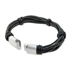 Our black leather bracelet is thick and sturdy for a strong look with a stainless steel magnetic clasp for easy on-off.Metal: Stainless steelMaterials: Black leatherClosure: MagneticDimensions: 9"; 14mm wideJewelry photos are enlarged to show detail. Modern Leather Braided Bracelet With Black Band, Modern Braided Leather Bracelets With Black Band, Black Metal Bracelet With Stainless Steel Clasp, Modern Black Braided Bracelets With Stainless Steel Clasp, Modern Black Braided Bracelet With Leather Strap, Black Magnetic Leather Bracelet As Gift, Black Leather Magnetic Bracelet As A Gift, Black Leather Magnetic Bracelet Gift, Black Leather And Stainless Steel Adjustable Bracelet