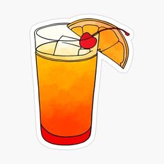 a drink with an orange slice and cherries on the rim sticker is shown