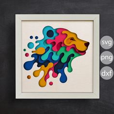 an animal made out of colored paint splattered on a blackboard with the words svg and dxf