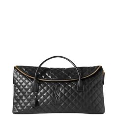 Find SAINT LAURENT Es Giant Embroidered Quilted Leather Weekend Bag on Editorialist. SAINT LAURENT's 'ES Giant' bag is perfectly sized to hold everything you need for short trips or a weekend away. Embroidered with 'YSL' lettering, it's made from quilted black leather and has structured handles, plus a detachable shoulder strap. The zipped pocket inside will keep smaller essentials secure so you won't need to rummage through your neatly folded clothes to find them. Luxury Quilted Double Handle Bag, Luxury Leather-lined Tote Duffle Bag, Ysl Quilted Bag, Luxury Black Soft Leather Duffle Bag, Saint Laurent Quilted Bag, Embroidered Shoulder Bag, Leather Weekender Bag, Leather Travel Bag, Embroidered Bag