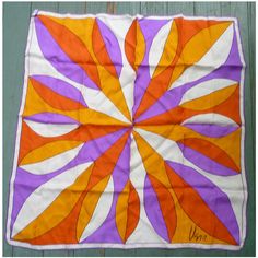 Vintage Vera Pop Art Big Flower Purple Orange Yellow White Silk Scarf   This classic vintage 60's Vera design scarf has a great bold look!   Big 60s Vibes, White Silk Scarf, Design Scarf, Vera Neumann, Flower Purple, Big Flowers, Purple Orange