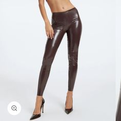 High Shine Patent Better Than Leather Fabric Pull On Legging Brown Color Bi-Stretch Fabric- Lightweight Stretch In All Directions, Smooth, Retains Strength & Flexibility Fabric: 50% Polyester, 45% Cotton, 4% Elastane Care: Dry Clean Brown Stretch Leather Pants For Party, Brown Faux Leather Leggings For Night Out, Bombshell Leggings, Snake Print Leggings, Stirrup Leggings, Ombre Leggings, Summer Leggings, Leopard Leggings, Leopard Print Leggings