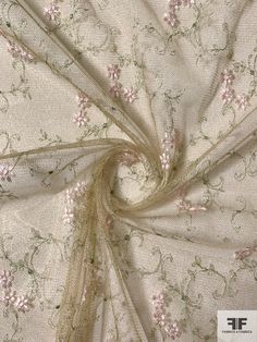 the fabric is white with pink flowers on it