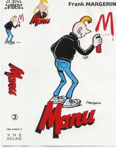 a drawing of a man holding a ketchup in front of mcdonald's