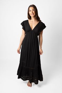 Koy Reort: Miami Luxe Solid Ruffle Sleeve Maxi Dress Mastectomy Clothing, Strappy Midi Dress, Strappy Mini Dress, Maxi Dress Sale, Boho Mini Dress, Ruched Skirt, Sleeve Maxi Dress, Pantalon Large, Ruffled Maxi Dress