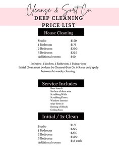 a price list for cleaning services