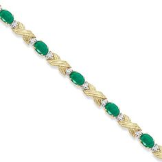 Emerald & Diamond XOXO Link Bracelet in 14k Yellow Gold (6.65ct)-Allurez.com Luxury Gold Bracelets With Emerald, Elegant Green Oval Diamond Bracelet, Green Oval Diamond Bracelet For Anniversary, Green Oval Diamond Bracelet For Gift, Green Oval Diamond Bracelet Gift, Cross Bracelet, Hugs And Kisses, Gemstone Engagement Rings, Emerald Diamond