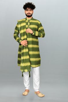 BRAND: Bandidhari Fashion® Fabric: - Roman Silk Pattern: - Work and Printed Karta Length: 39 Type: Readymade Sleeve: Long Sleeve Kurta Size: - (32 To 44) This Product CHEST Size's: - XXS=32(Inch), XS=34(Inch) S=36(Inch), M=38(Inch), L=40(Inch), XL=42(Inch), XXL=44(Inch). Total Number of Items: 1 Kurta, 1 Payjama, 1 Duptta OCCASION: Partywear, Functions, Casual, Ceremony, Wedding Colour Declaration: There might be slight variation in the actual colour of the product due to different screen resolu Green Bandhani Print Kurta For Wedding, Wedding Kurta With Bandhani Print In Traditional Drape, Traditional Drape Bandhani Print Kurta For Wedding, Festive Unstitched Sherwani With Bandhani Print, Traditional Bandhani Print Sherwani For Transitional Season, Wedding Kurta With Bandhani Print For Diwali, Mens Wedding Wear, Stylish Kurta, Mens Wear Wedding