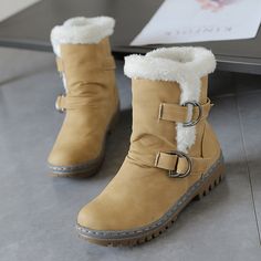 Description:Gender: Women, Ladies, FemaleStyle: Snow Boots, Mid Calf Boots, Warm Boots, Winter Boots, Winter Warm ShoesPattern Type: Solid ColorUpper Material: PUOutsole Material: RubberHeel Type: ChunkyFastening: Hook and LoopToe Type: Round ToeTube Height: Mid CalfSeason: Fall, WinterOccasions: Casual, Daily, Indoor, Outdoor, HolidayFeatures:1. Warm winter boots, plush lining, classic winter boots design, mid calf height, slip on design.2. Soft plush lining provides both comfort and added warm Winter Outdoor Booties With Round Toe, Outdoor Mid-calf Boots With Round Toe, Winter High-top Boots With Buckle Closure, Winter Boots With Buckle Closure, Beige Winter Mid-calf Boots With Round Toe, High-top Winter Boots With Buckle Closure, Beige Flat Heel Boots For Winter, Winter Boots With Buckle Closure And Closed Toe, Beige Round Toe Mid-calf Winter Boots