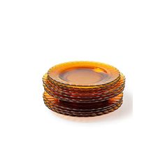 stack of orange and brown plates on white background