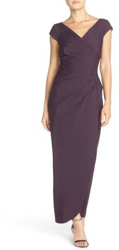 Alex Evenings Petite Women's Embellished Jersey Column Gown Fitted Embellished Pre-draped Evening Dress, Pre-draped Embellished Fitted Evening Dress, Alex Evenings, Column Gown, Formal Gown, Petite Women, Formal Gowns, One Shoulder Formal Dress, Bodice