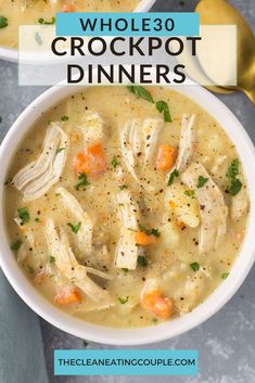 two bowls filled with chicken pot pie soup