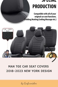 the front and back seat covers are shown in this ad for car seats, including one with