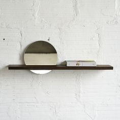 Floating Mirror Hardwood Shelf - Small by Iron Roots Designs | made in Berkeley, CA Drywall Anchors, Natural Furniture, Mirror With Shelf, Furniture Finishes, American Walnut, Woodworking Techniques, Black American, Functional Art, Round Mirrors