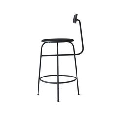 the stool is black and has a metal frame with a round seat on one side