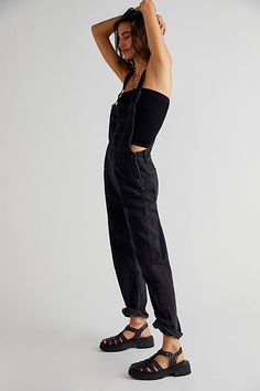 Cheap Black Denim Jumpsuit For Spring, Overalls Combat Boots, Black High Waisted Overalls, Black Overalls Long Sleeve, Black Overalls Straight Leg, Womens Black Denim Overalls, Black Overalls Outfit, Overalls Outfit, Black Overalls