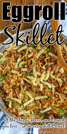 egg roll skillet recipe with text overlay