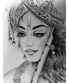 a pencil drawing of a woman wearing a tiara and holding a mirror in her hand