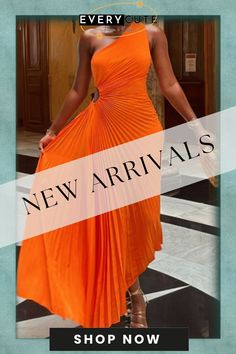 Rose Red Fashion Solid Hollowed Out One Shoulder Cake Skirt Dresses Orange Pleated Party Dress, Pleated Orange Party Dress, Wholesale Fashion, Red Fashion, Dresses Online, One Shoulder, Red Roses, Dress Skirt, Shop Now