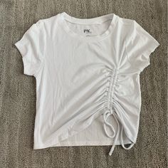 Pacsun White Tee With Ruched Detail - So Cute! Only Worn Once - Nwot And In Perfect Condition. Size S Short Sleeve Drawstring Top For Vacation, White Drawstring Top For Vacation, Short Sleeve Drawstring Top For Beach, Short Sleeve Top With Drawstring For Vacation, Drawstring Short Sleeve Tops For Beach, Short Sleeve Ruched Tops For Vacation, Ruched Short Sleeve Tops For Vacation, White Summer Tops With Drawstring, Summer Stretch Top With Drawstring