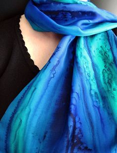 Silk Scarf Hand Painted in Blues Hand Dyed by OceanAvenueSilks. In LOVE with this! Handpainted Silk Scarves, Hand Dyed Silk Scarf, Hand Painted Scarves, Silk Scarf Painting, Hand Painted Silk Scarf, Dyed Silk, Hand Dyed Silk, Hand Painted Silk, Silk Dyeing