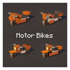 four different types of motor bikes with the words motor bikes on them in black and white