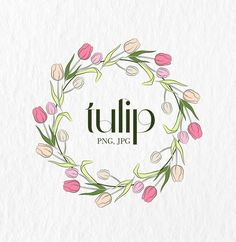 tulip png, jpc logo with flowers in the middle and leaves around it