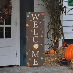 Intestate Signways Fall Themed Welcome Porch Sign. Painted Turkey, Colorful Turkey, White Wood Background, Welcome Porch Sign, Reflective Sign, Thanksgiving Signs, Porch Welcome Sign, Welcome Fall, Porch Sign