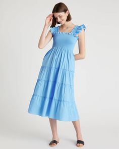 100% Organic Cotton Smocked Midi Dress