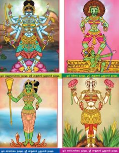 four images of deities in different colors and sizes, each with their own avatars