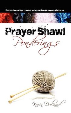 the book cover for prayer shawl pudgings, with two knitting needles