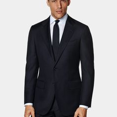 A well-rounded pick for just about any
 occasion, this handsome navy Havana is tailored to a slim fit from pure S110's
 wool by Italy's Vitale Barberis Canonico. Navy Wool Suits For Business Casual, Navy Wool Suit For Business Casual, Navy Wool Suits For Formal Occasions, Navy Wool Business Suits, Navy Luxury Sport Coat For Business, Luxury Navy Formal Sport Coat, Classic Navy Tuxedo For Business, Navy Tuxedo With Suit Collar For Business, Navy Business Tuxedo