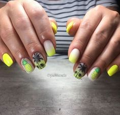 clearjellystamper Love this bright mani done by @paczanails 💛🖤 Thank you for sharing!!  #SeeWhereYouStamp #AuthenticClearJellyStamper #OriginalClearJellyStamper ClearJellyStamper.com  #fruitnails #fruitynails #clearjellystamper #linanailartsupplies #pineapple #pineapplenails #neonnails #yellownails #bornpretty #stampingnails #stamping #stampingnailart #summernails #cjs130 #palmtrees #palmtreesnails #palmynapaznokciach #ombrenails #mattenails Neon Nail Art Designs, Tropical Nail Art, Pineapple Nails, Palm Tree Island, Neon Nail Art, Fun Nail Art, Yellow Pineapple, Nail Art Diy Easy