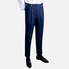 Classic Blue Bottoms With Pressed Crease, Elegant Straight Leg Jeans With Pockets, Elegant Full-length Chinos For Spring, Elegant Full Length Chinos For Spring, Elegant Full-length Chinos, Spring Elegant Full-length Chinos, Classic Jeans For Business Casual, Formal Full-length Chinos For Spring, Fitted Cotton Pants For Semi-formal Occasions