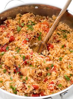 a large pot filled with rice and vegetables