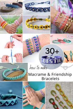 many different bracelets with the words how to make macrame and friends bracelets