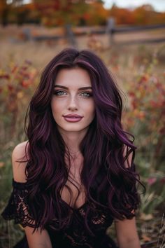 Fall Hair Colors For Long Hair, Winter Purple Hair, Autumn Hair Colors For Brunettes, Autumn Hairstyles, Purple Time, Winter Hair Trends, Purple Balayage, 2024 Hairstyles, Winter Hair Color Ideas