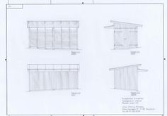 three plans for a shed with vertical slats on the sides and horizontal slats on the top