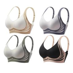 four bras in different colors and sizes