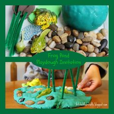 there is a playdough with rocks and plants on it