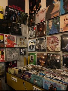 there are many records on the wall