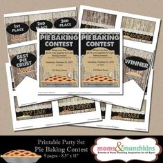 the printable pie baking contest is on display in front of a brown background with black and