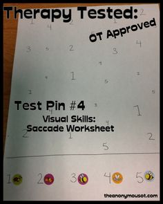 Visual Skills - Saccade Worksheet - The Anonymous OT Vision Therapy Activities, Physical Education Bulletin Boards, Perceptual Activities, Occupational Therapy Schools, Therapy Crafts, Visual Motor Activities, Pediatric Clinic, Visual Perceptual Activities, Occupational Therapy Kids