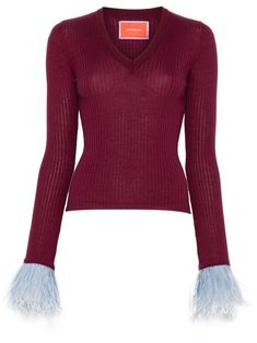 bordeaux red cashmere-silk blend ribbed knit V-neck long sleeves ribbed cuffs and hem Fitted V-neck Sweater With Ribbed Cuffs For Fall, High Kick, Barbour Steve Mcqueen, Yoko London, Clothing Retail, Steve Mcqueen, Ostrich Feathers, Yoga Wear, Knitwear Women