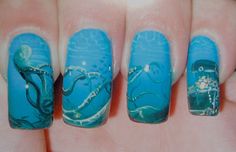 Giant Squid, Great Nails, Nail Paint, Fancy Nails, Creative Nails, Cool Nail Art